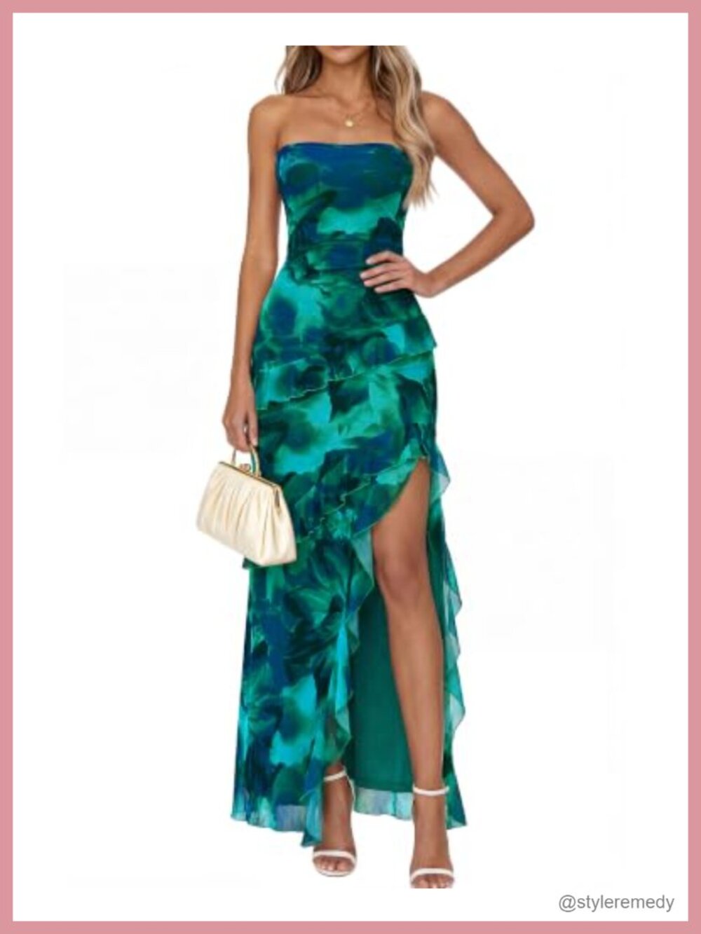 Off Shoulder Strapless Backless High Slit Maxi Dress Ruffle Hem